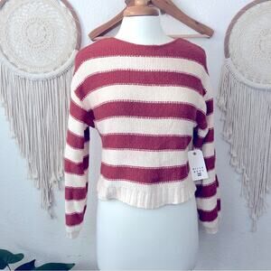 Billabong burnt orange and cream striped cotton crop sweater medium NEW